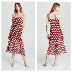 C/MEO Collective Red Polka Dot Midi Dress Small Unending Spaghetti Strap Chiffon